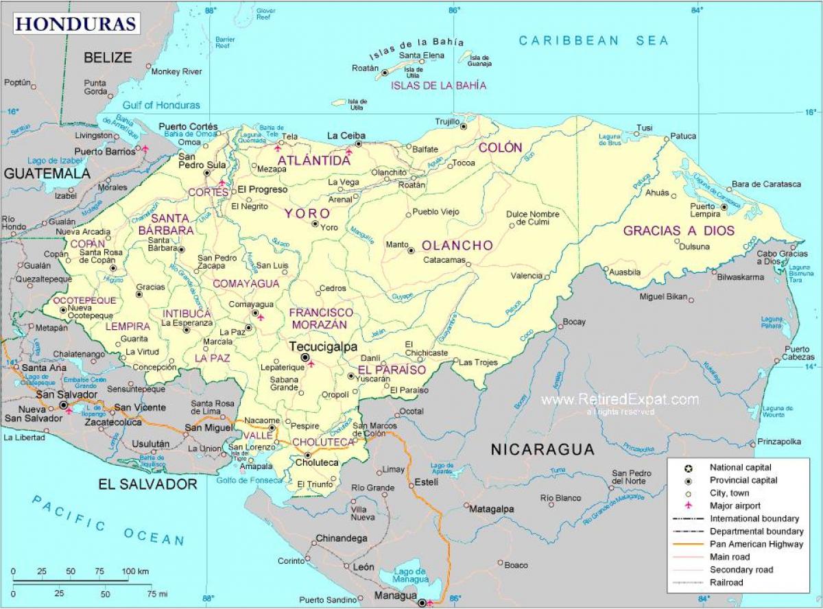 의 지도의 정치 지도 온두라스